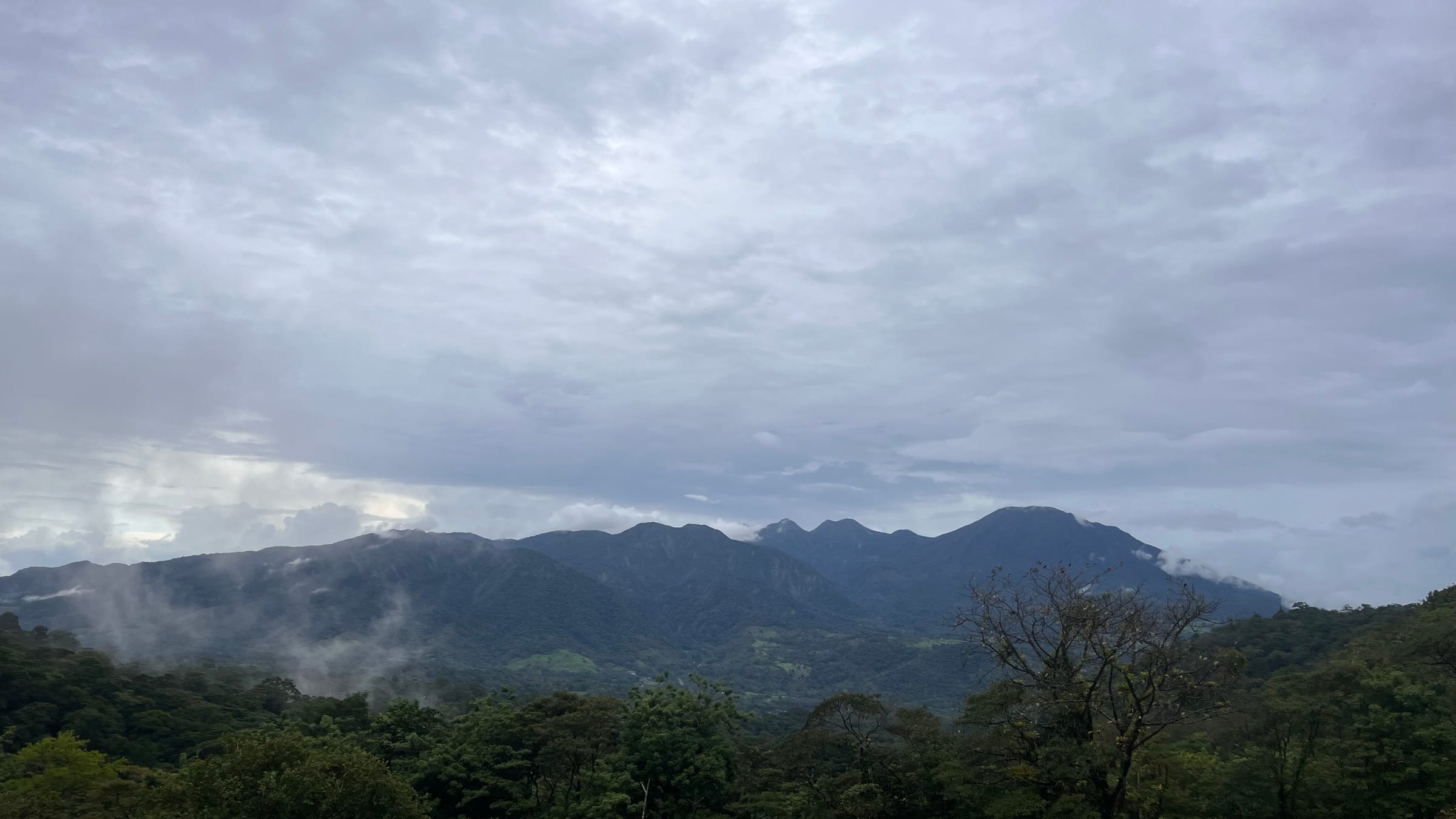 Mist drifting off the forest below the cordillera on an overcast morning